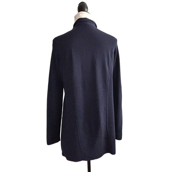 Eileen Fisher Silk Cotton Blend Drape Cardigan Navy Blue Size Medium - Picture 3 of 8